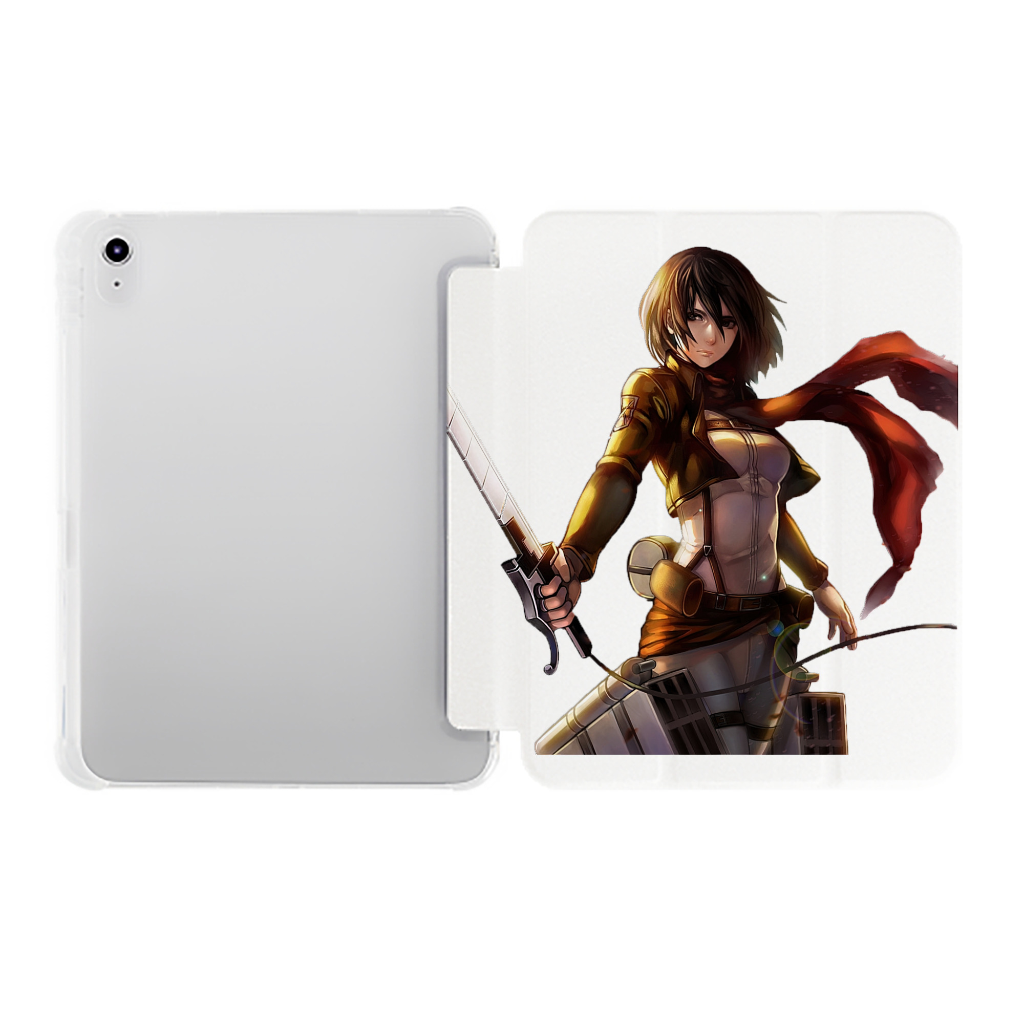 （画像用） 進撃の巨人 ミカサ·アッカーマン Attack on Titan Mikasa Ackerman IPad ケース ペン収納付き 三つ折りスタンド PUレザー×シリコン 対応機種9.5/10.5/10.9インチ